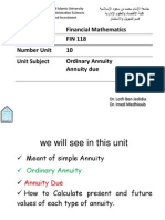 Financial Mathematics Course FIN 118 Unit Course 10 Number Unit Ordinary Annuity Annuity Due Unit Subject