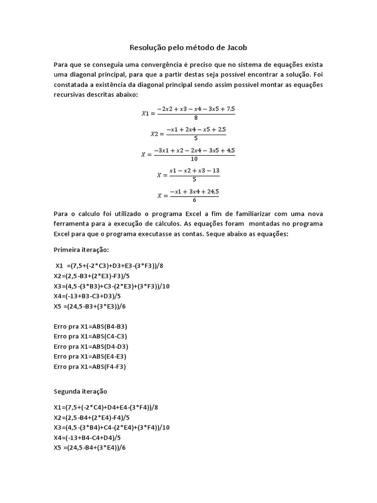Resolução de Sistemas: Método de Jacob | PDF | Matemática aplicada ...