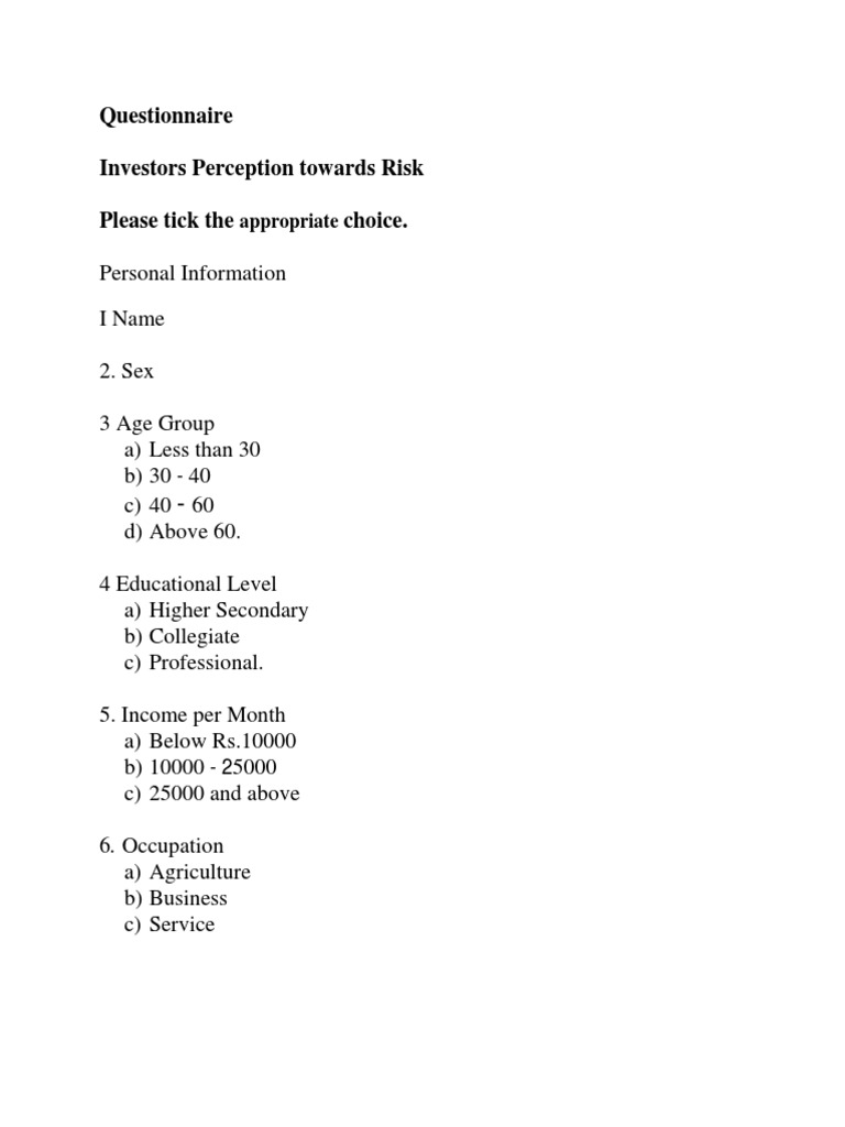 Investor Risk Perception Questionnaire | PDF