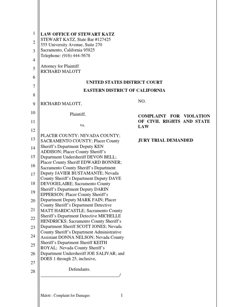 Malott's Civil Rights Complaint | PDF | Complaint | Damages