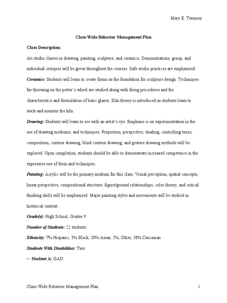 Classwide Behavior Management Plan | PDF | Drawing | Classroom Management