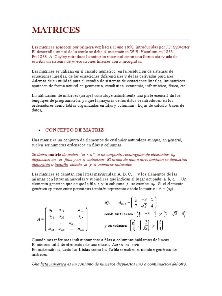 Conceptos y Propiedades de Matrices | PDF | Matriz (Matemáticas ...