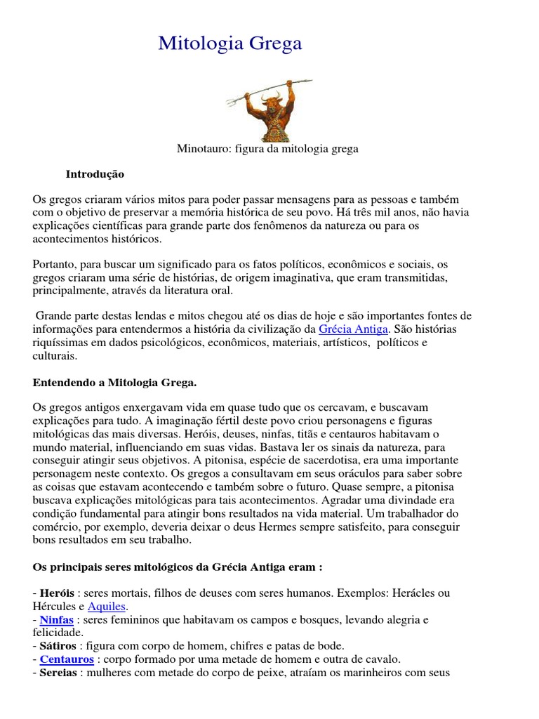 Mitologia Grega | PDF | Mitologia grega | Minotauro