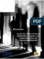 Resumen: Ley de 14/ 2013, de 27 de Septiembre de Apoyo A Los Emprendedores y Su Internacionalización