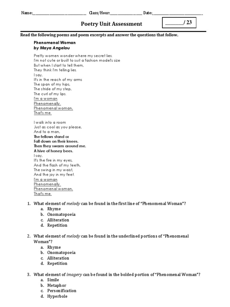 Poetry Unit Assessment Pdf Poetry