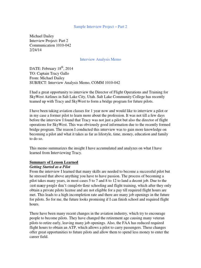 Sample Interview Project Part 2 | PDF | Pilot (Aeronautics) | Aviation