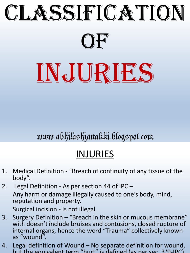 Classification of Injuries Wound Clinical Medicine
