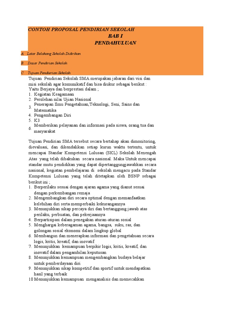 Contoh Proposal Pendirian Sma
