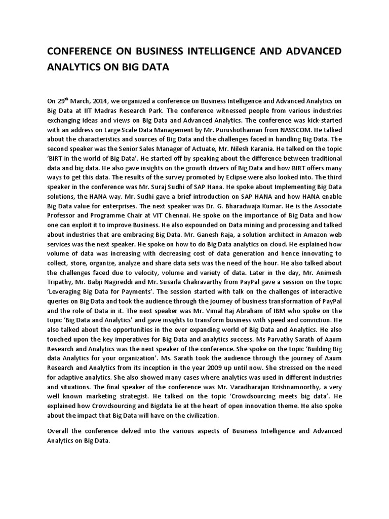 Conference Write Up | PDF | Big Data | Analytics