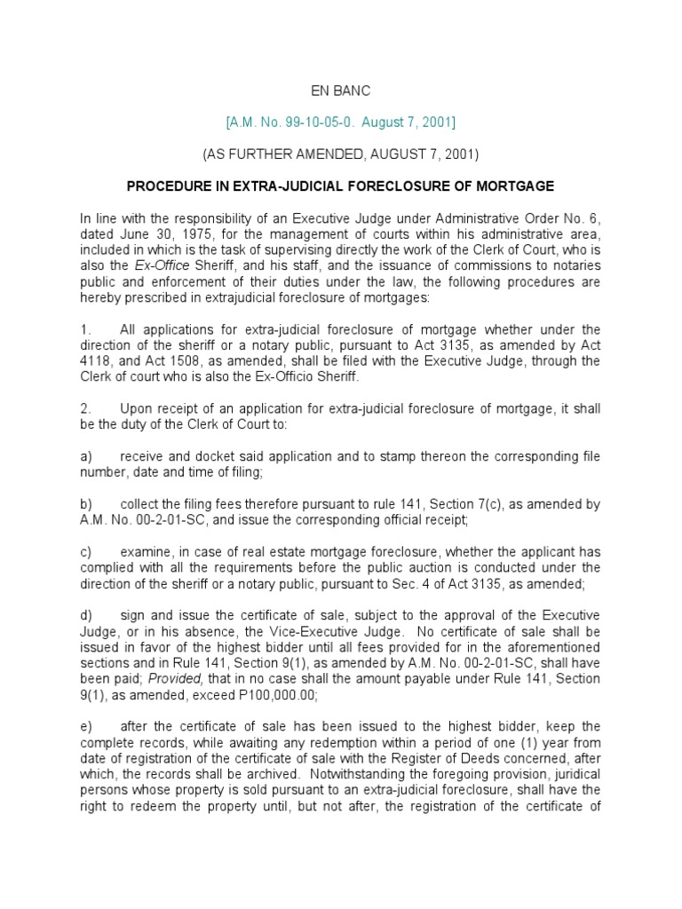 Judicial and Extrajudicial Foreclosure of Mortgage Mortgage Law