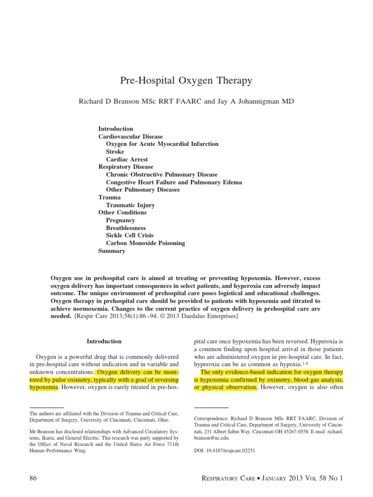 PreHospital Oxygen Therapy PDF PDF Angina Pectoris Hypoxia (Medical)
