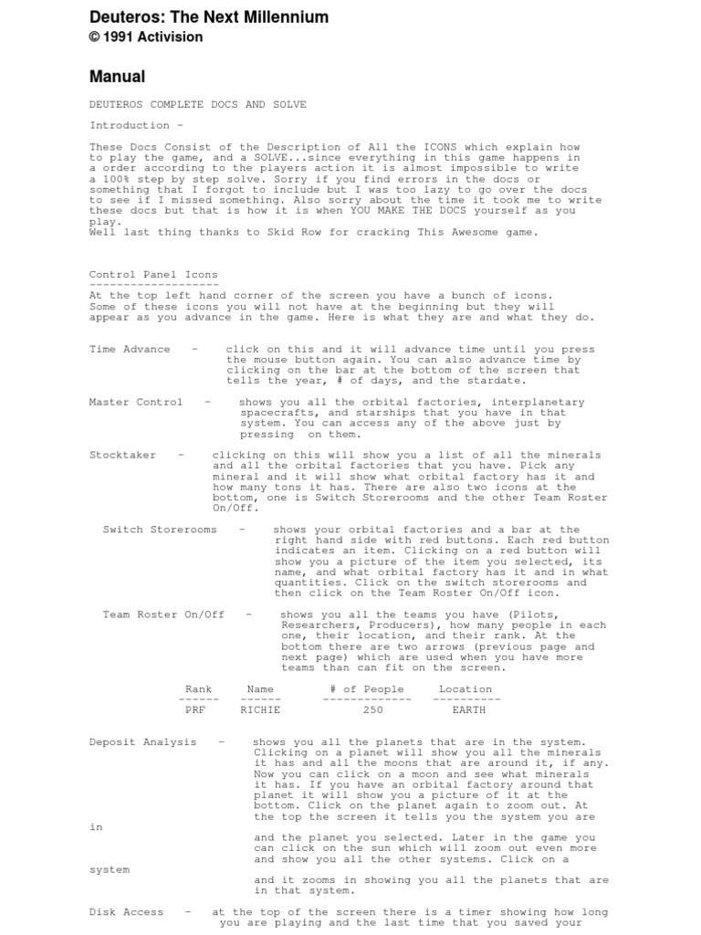 AMIGA - Deuteros The Next Millennium Manual | PDF | Space Shuttle ...
