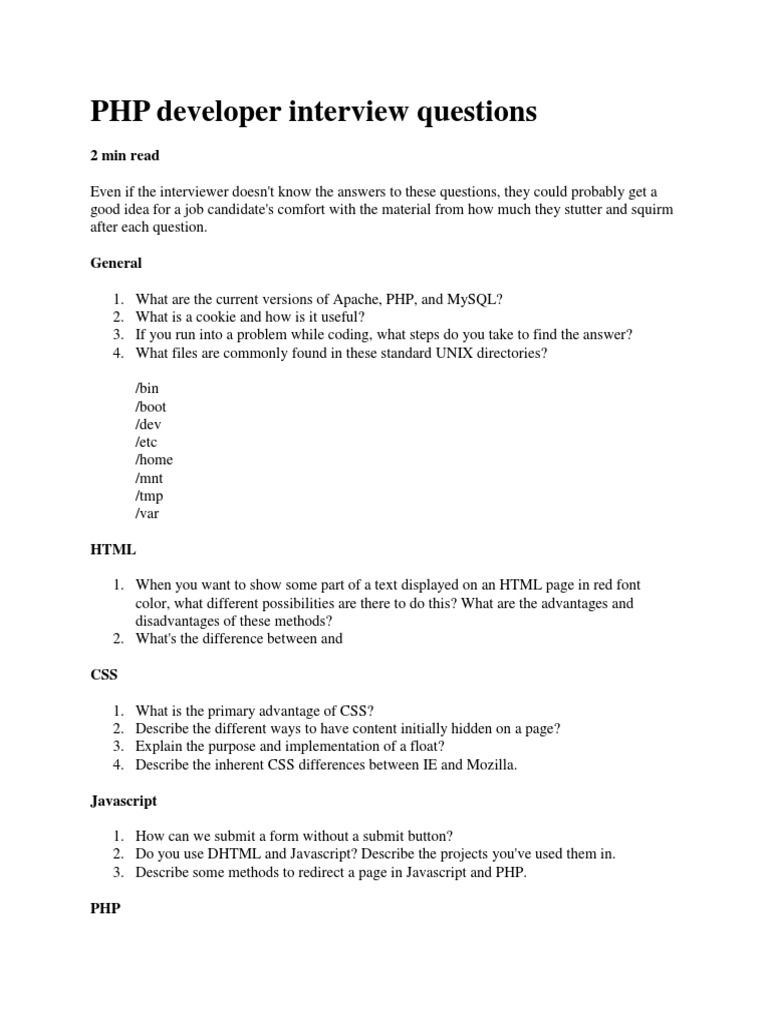 PHP Developer Interview Questions | PDF | Class (Computer Programming ...