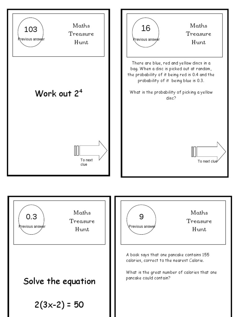 Maths Treasure Hunt Problem Set | PDF | Sports & Recreation | Teaching ...