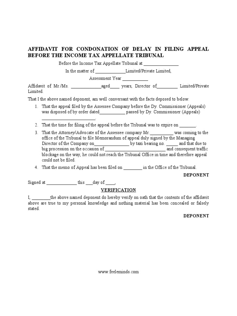 Affidavit For Filing Condonation of Delay | PDF | Affidavit | Taxation