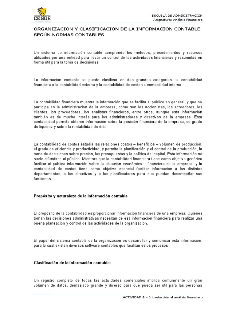 Organizacion y Clasificacion de La Organizacion Contable | PDF ...