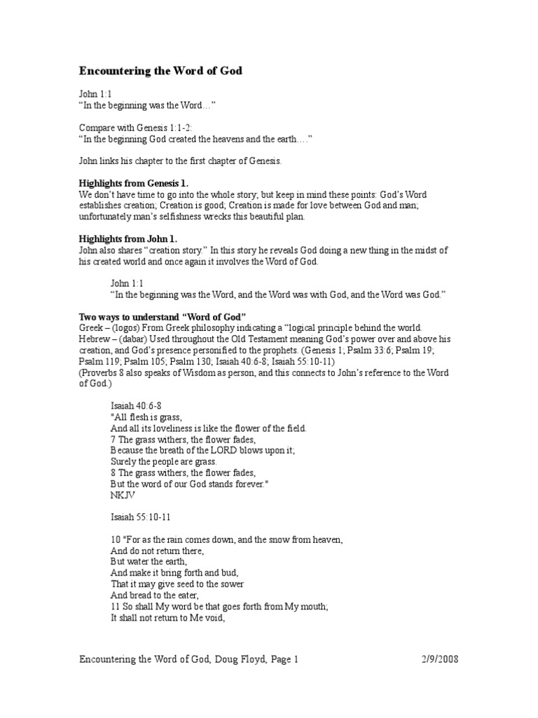 Encountering The Word of God PDF Genesis Creation Narrative God