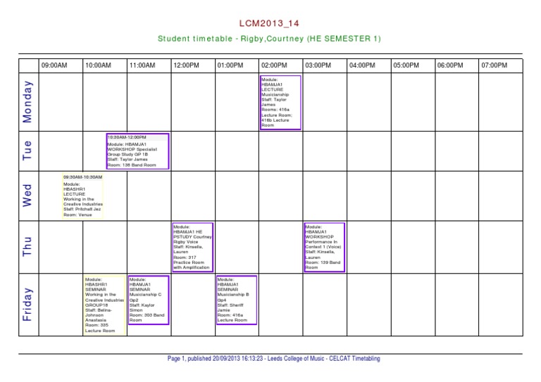 Courtney Rigby's Semester 1 Timetable | PDF | Language Arts & Discipline