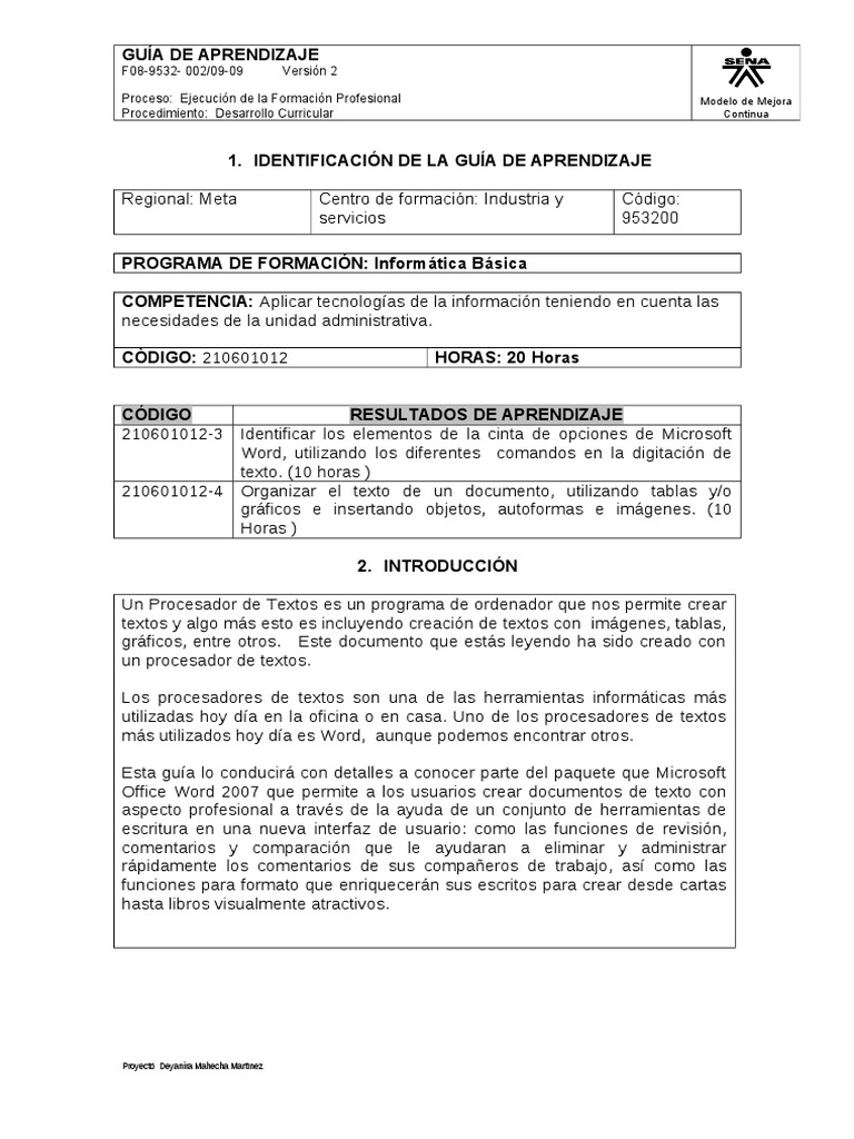 Guía de Aprendizaje: Microsoft Word 2007 | PDF | Microsoft Word ...
