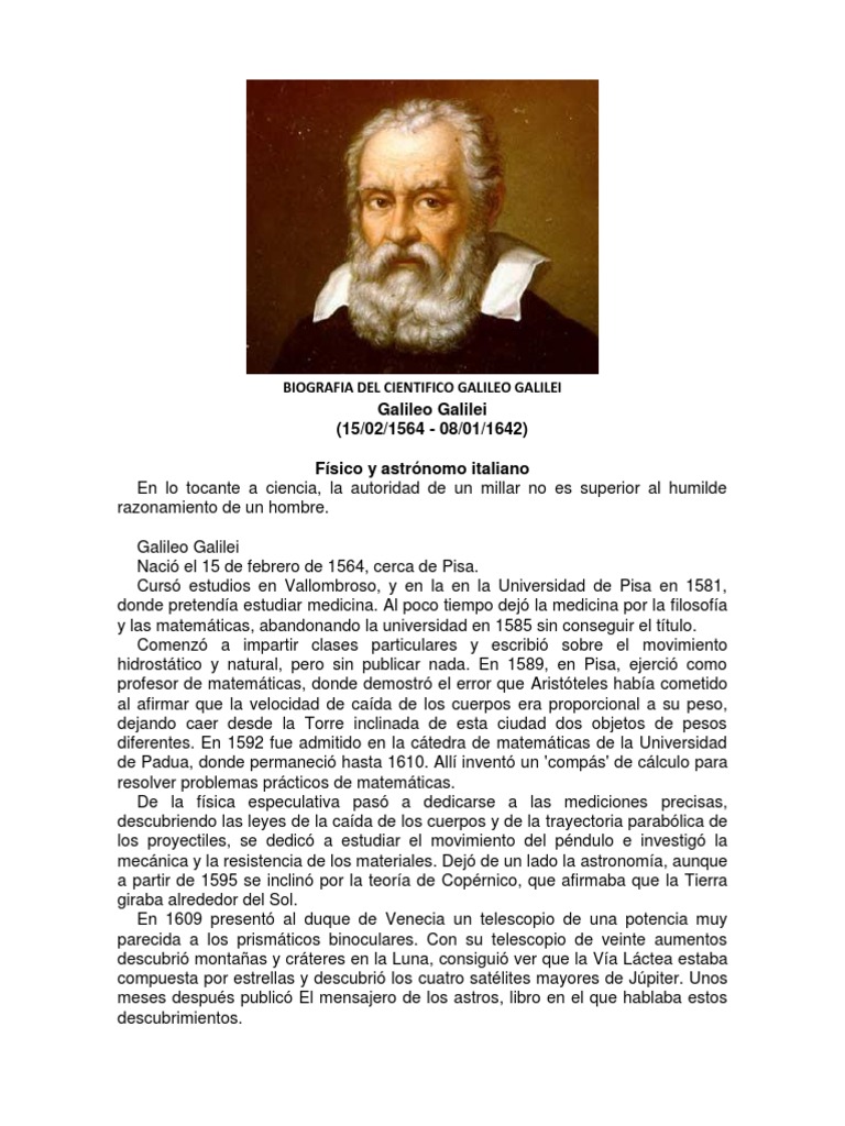 Biografia Del Cientifico Galileo Galilei Galileo Galilei Astronomía