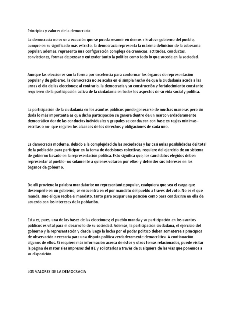 Principios y Valores de la Democracia | PDF | Democracia | Ideologías ...