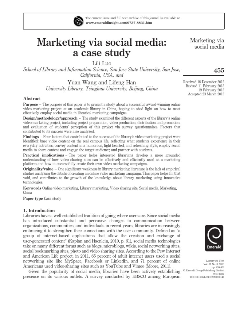 Marketing Via Social Media: A Case Study | PDF | Social Media | Popular ...