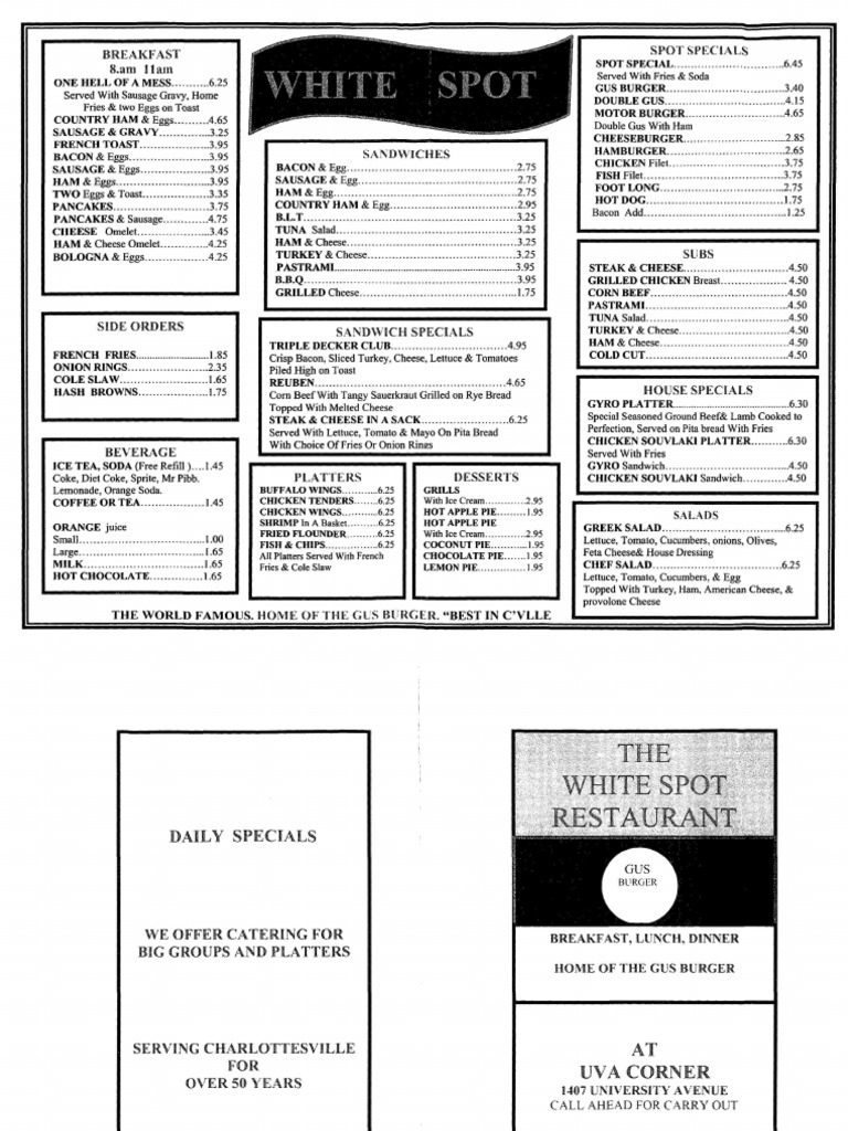 The White Spot menu Breads Bread Dishes