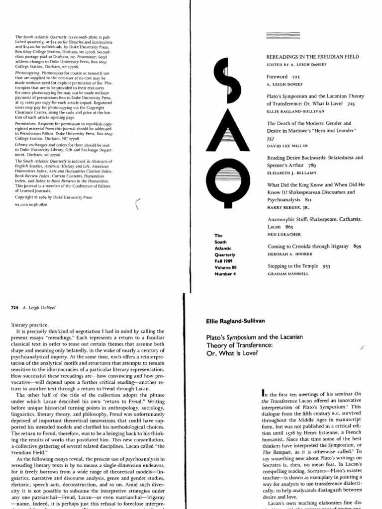 Ellie Ragland - What Is Love? | PDF | Symposium (Plato) | Jacques Lacan