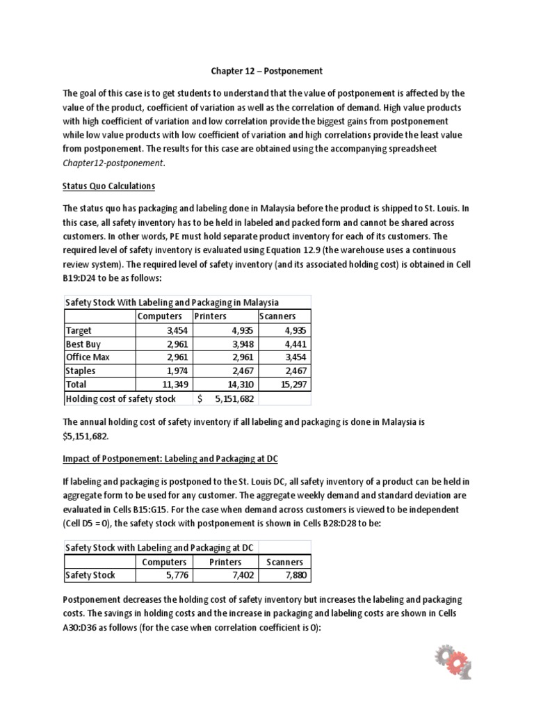 Postponement Case Study | PDF | Inventory | Correlation And Dependence