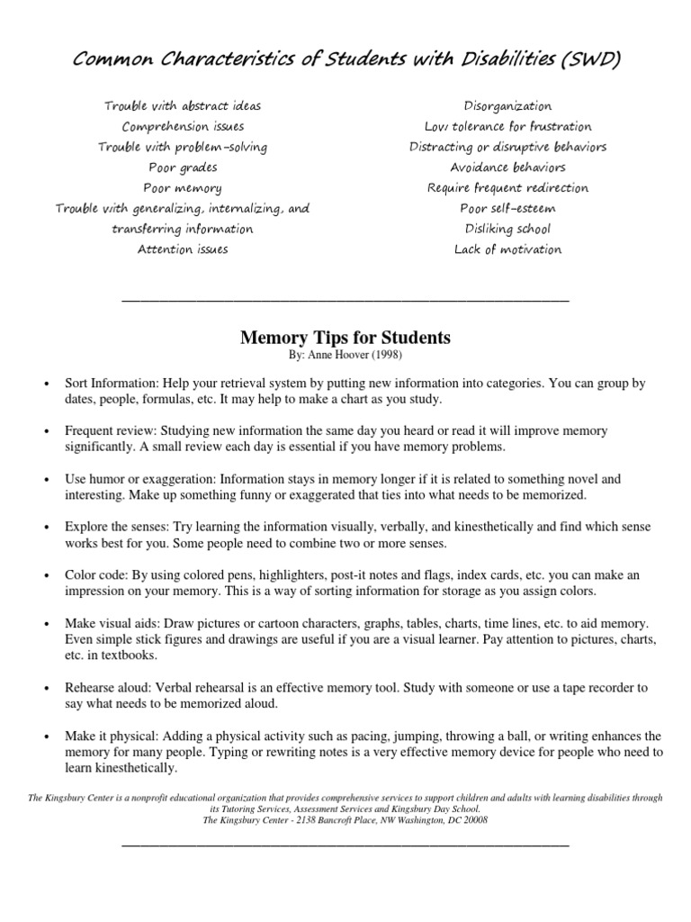 Strategies for Supporting Students with Disabilities | PDF | Memory ...