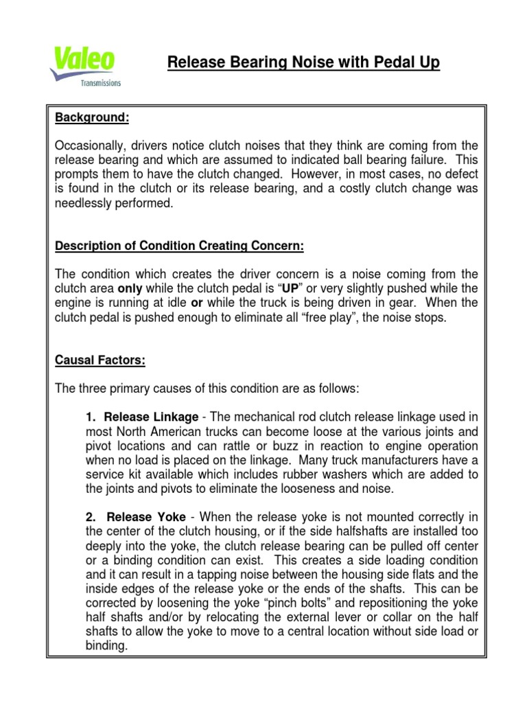Release Bearing Noise With Pedal Up PDF Clutch Truck