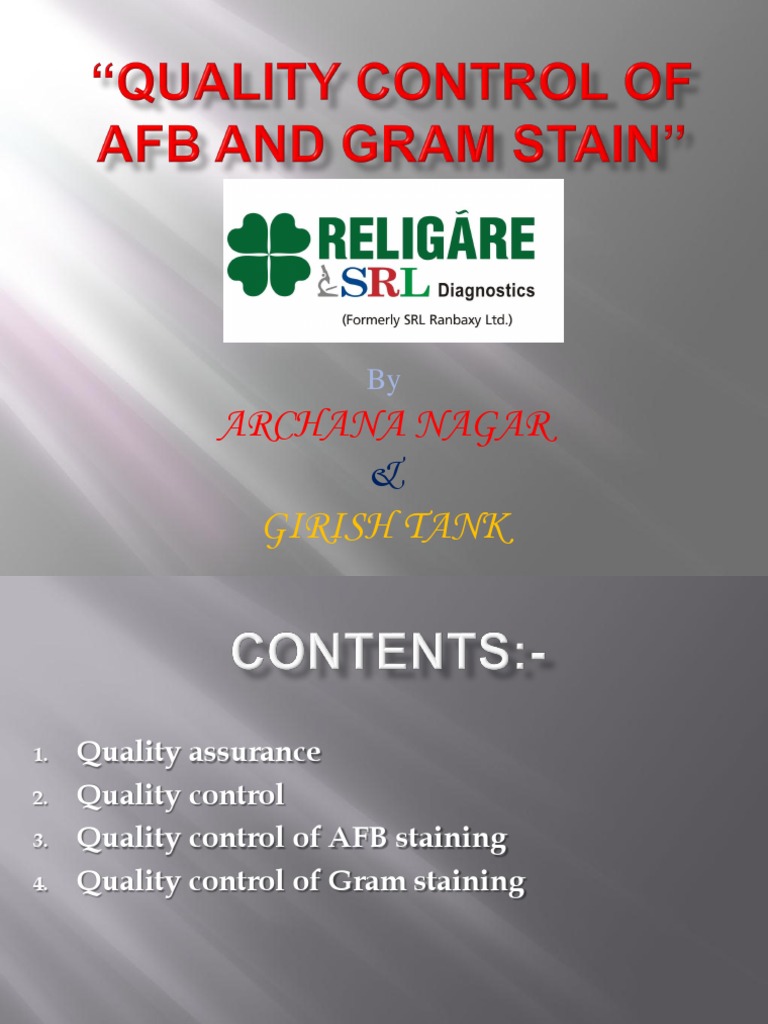 Quality Control in AFB and Gram Staining | PDF | Staining | Microbiology