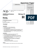 Specimen Paper: Additional Science Biology 2H Biology
