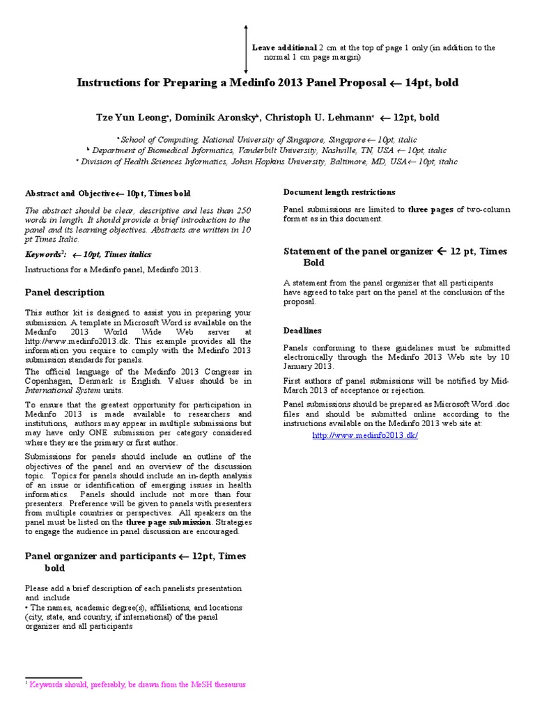 Medinfo 2013 Panel Proposal Guidelines | PDF | Computing | Technology ...