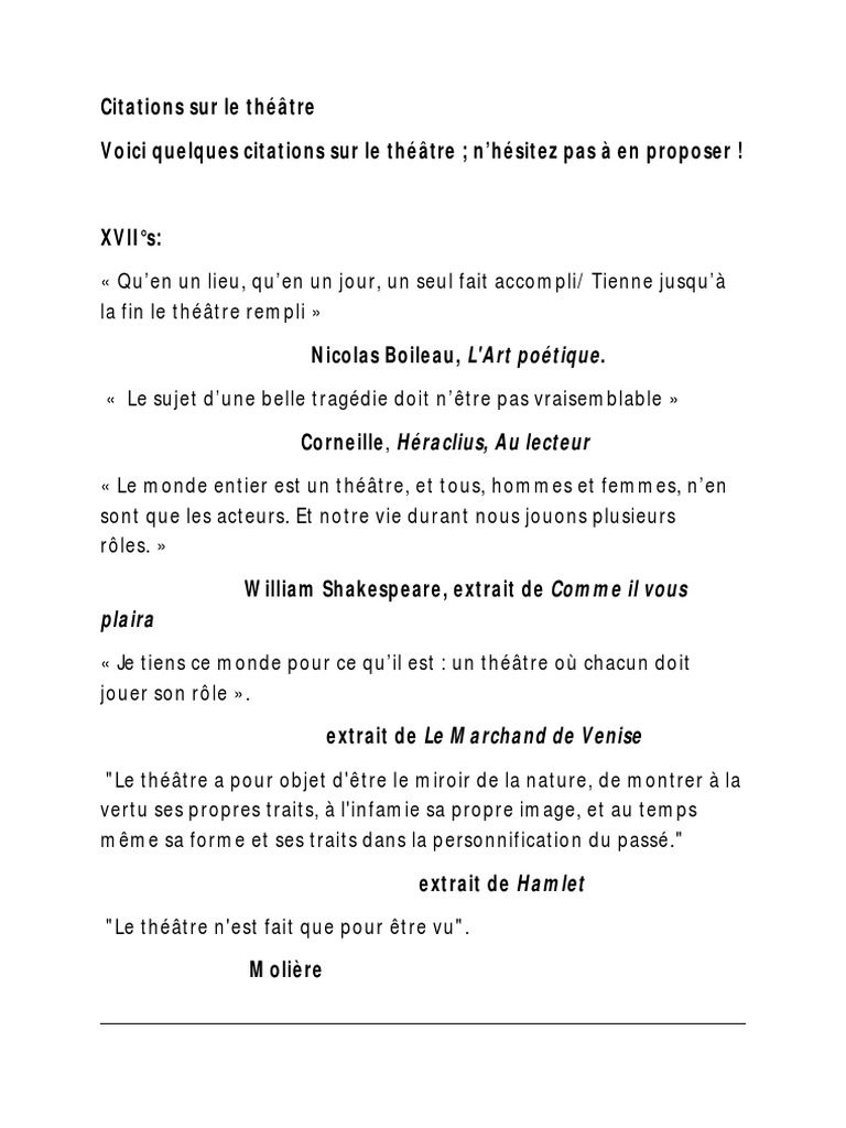 Citations Sur Le Theatre Comedie Theatre