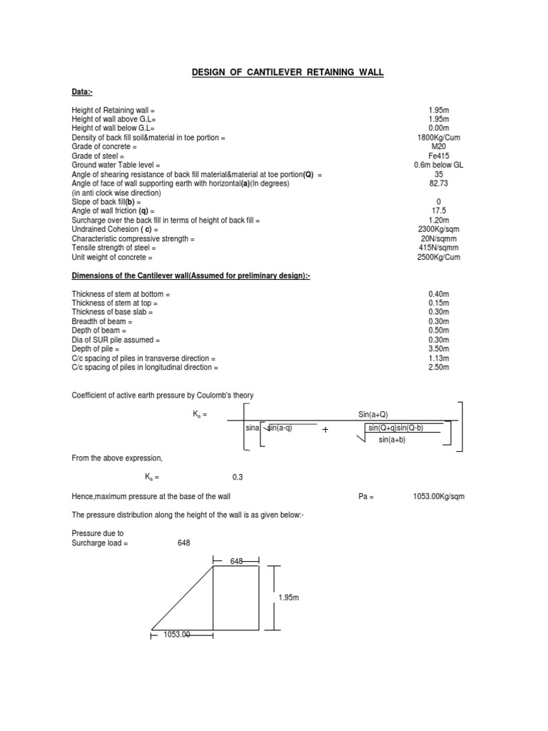 Cantilever Retaining Wall - Nadipallikota | PDF | Deep Foundation | Bending