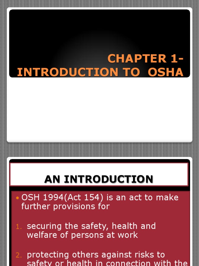 Overview of OSHA 1994 and Workplace Safety | PDF | Occupational Safety ...