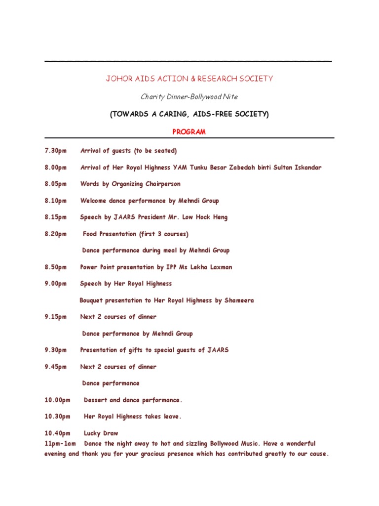 Johor AIDS Charity Dinner Program | PDF