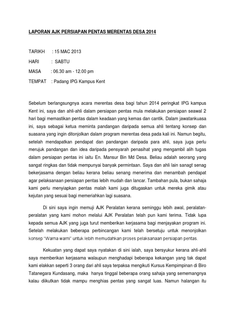 Laporan Ajk Persiapan Pentas Merentas Desa 2014 Pdf
