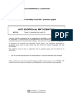 4037 Additional Mathematics: MARK SCHEME For The May/June 2007 Question Paper