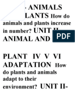 Unit Ii-Animals and Plants Unit Ii - Animal and