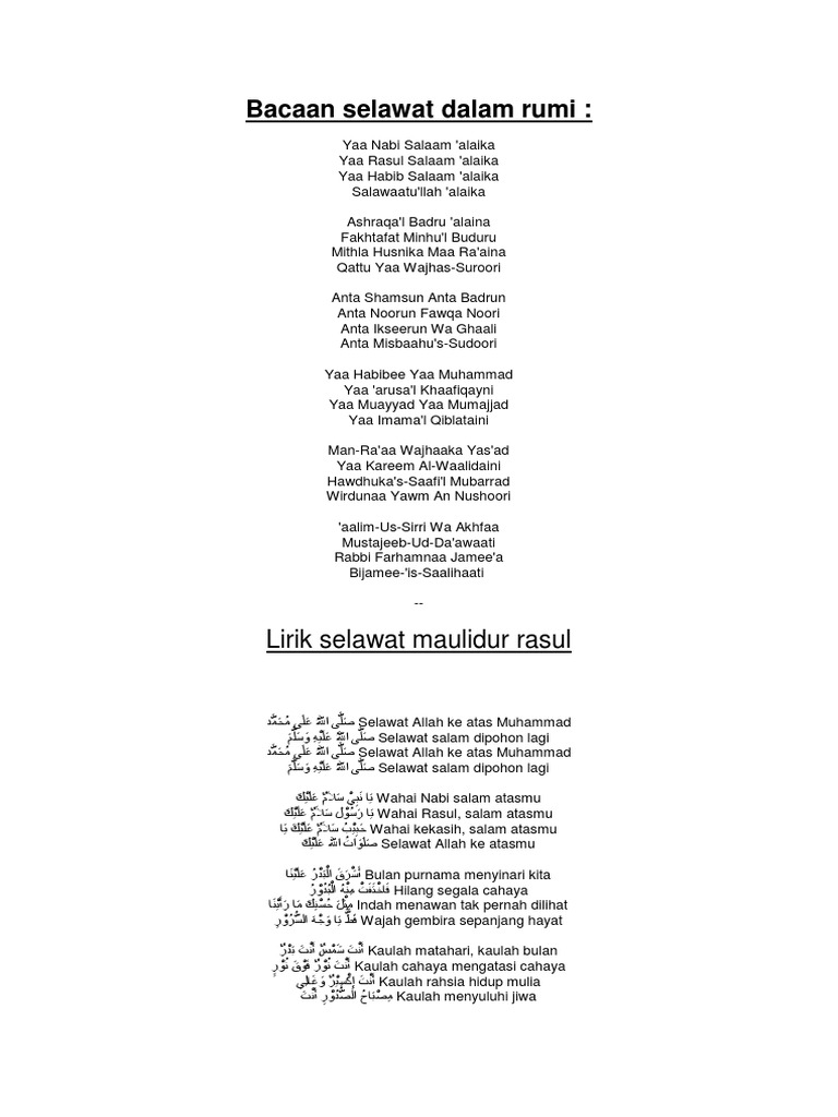 Bacaan Selawat Dalam Rumi Pdf