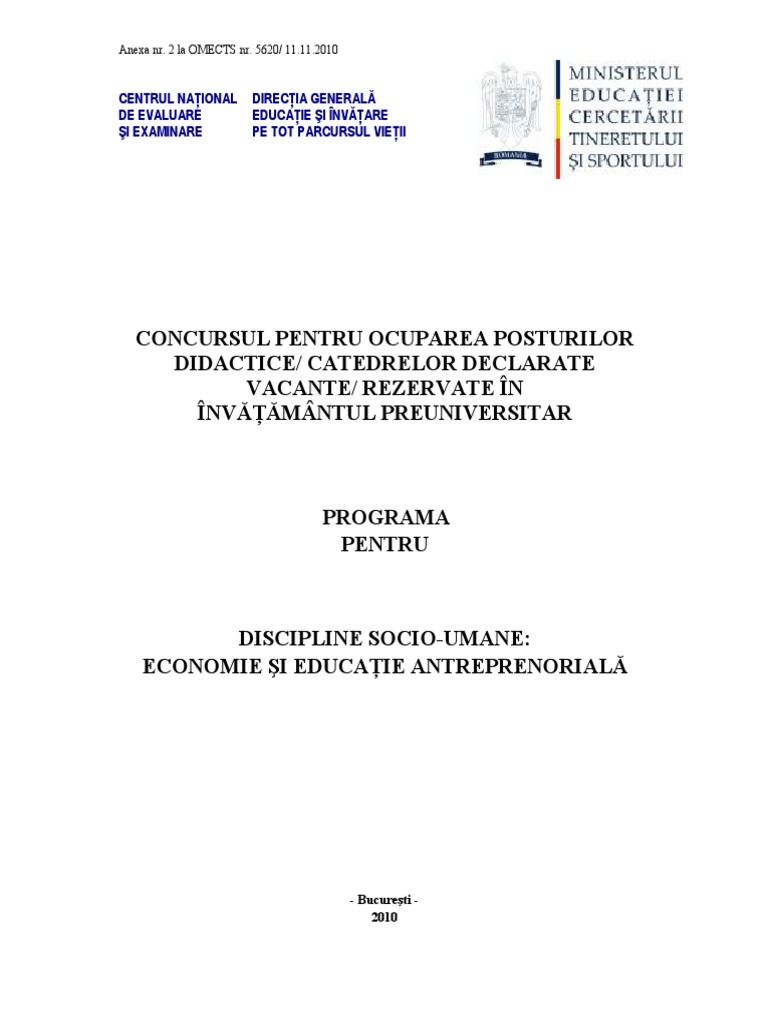 Economie Si Educatie Antreprenoriala Programa Titularizare P