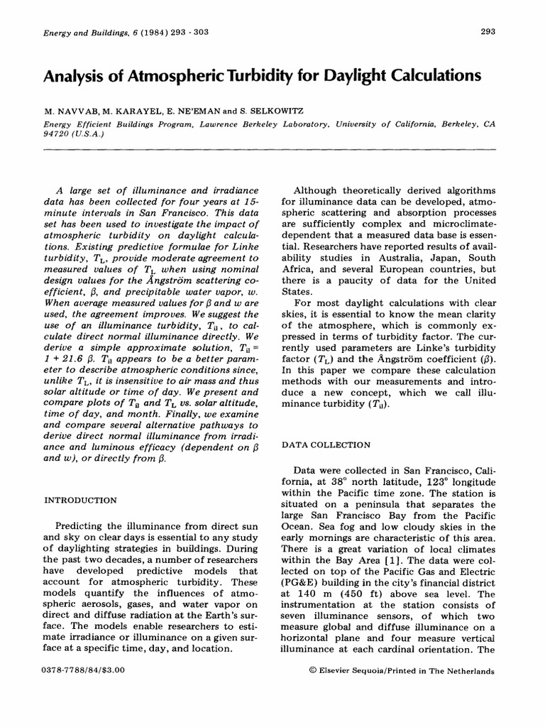 Analysis of Atmospheric Turbidity For Daylight Calculations M. N A V V