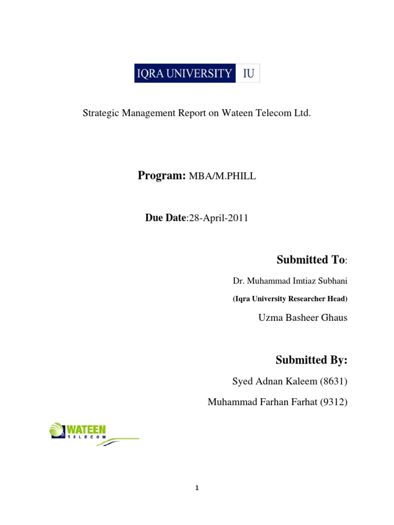 Wateen Telecom Strategic Management Report | PDF | Internet Access ...