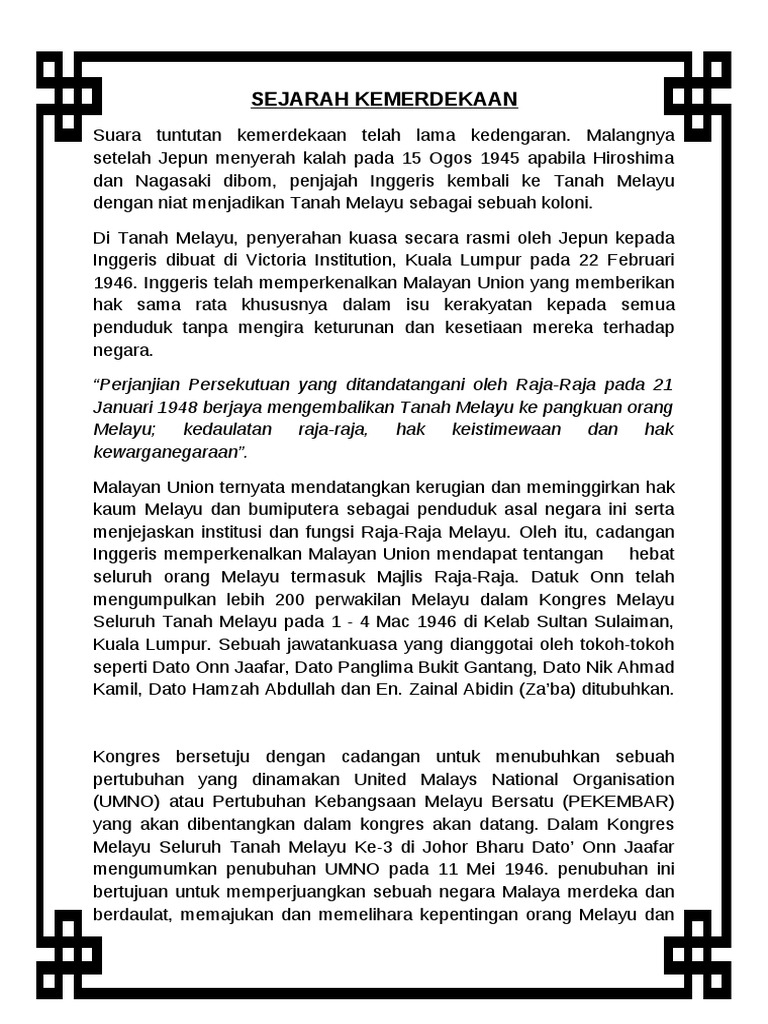 Sejarah Kemerdekaan