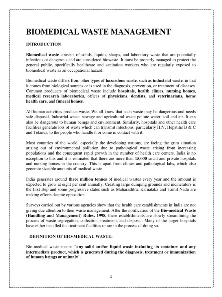 Biomedical Waste Management PDF Waste Materials