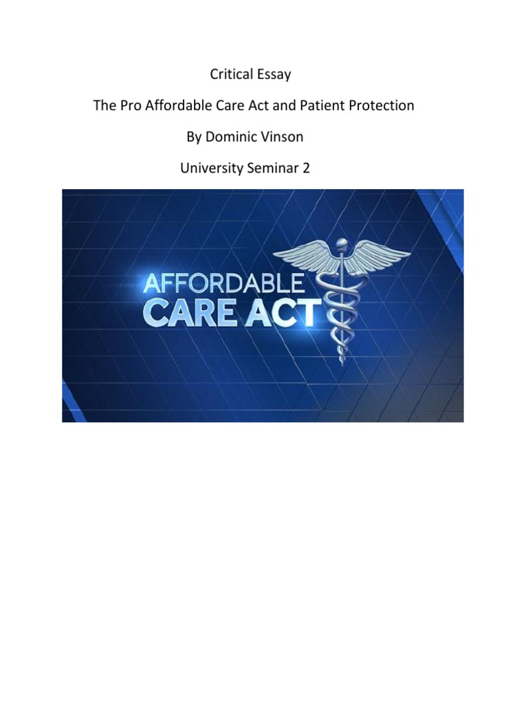 Critical Essay Final Draft PDF Patient Protection And Affordable