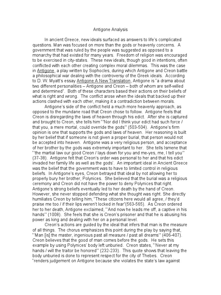 Antigone Essay/Summary PDF Sophocles Religion And Belief