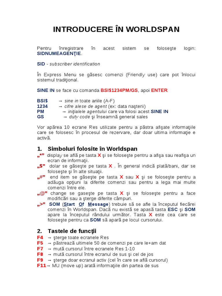 Introducere in Worldspan | PDF